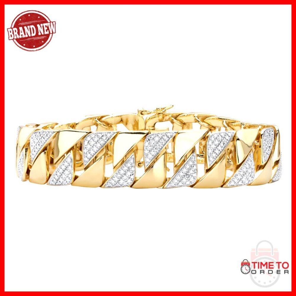Men's 18K Gold Plated Diamond Accent Link Bracelet 8.5 Inches